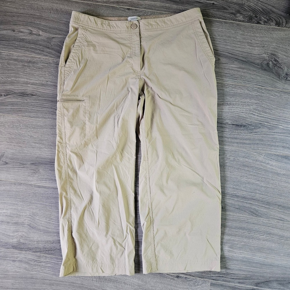 LL Bean Womens Comfort Trail Crop Pant 12 Regular Tan Water Wicking Hiking UPF - Picture 2 of 8